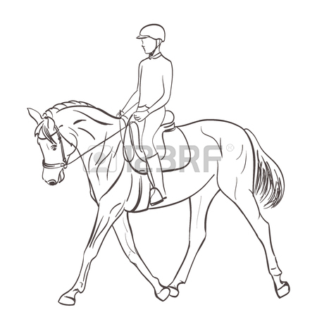 450x450 Riding A Horse Vector Illustration In Line Art Style. Equestrian