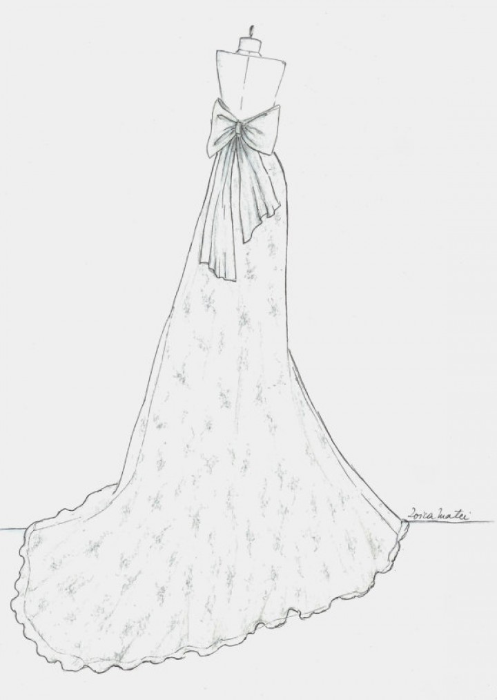 720x1014 Custom Wedding Dress Sketch Back Wedding Gown Illustration By Zoia