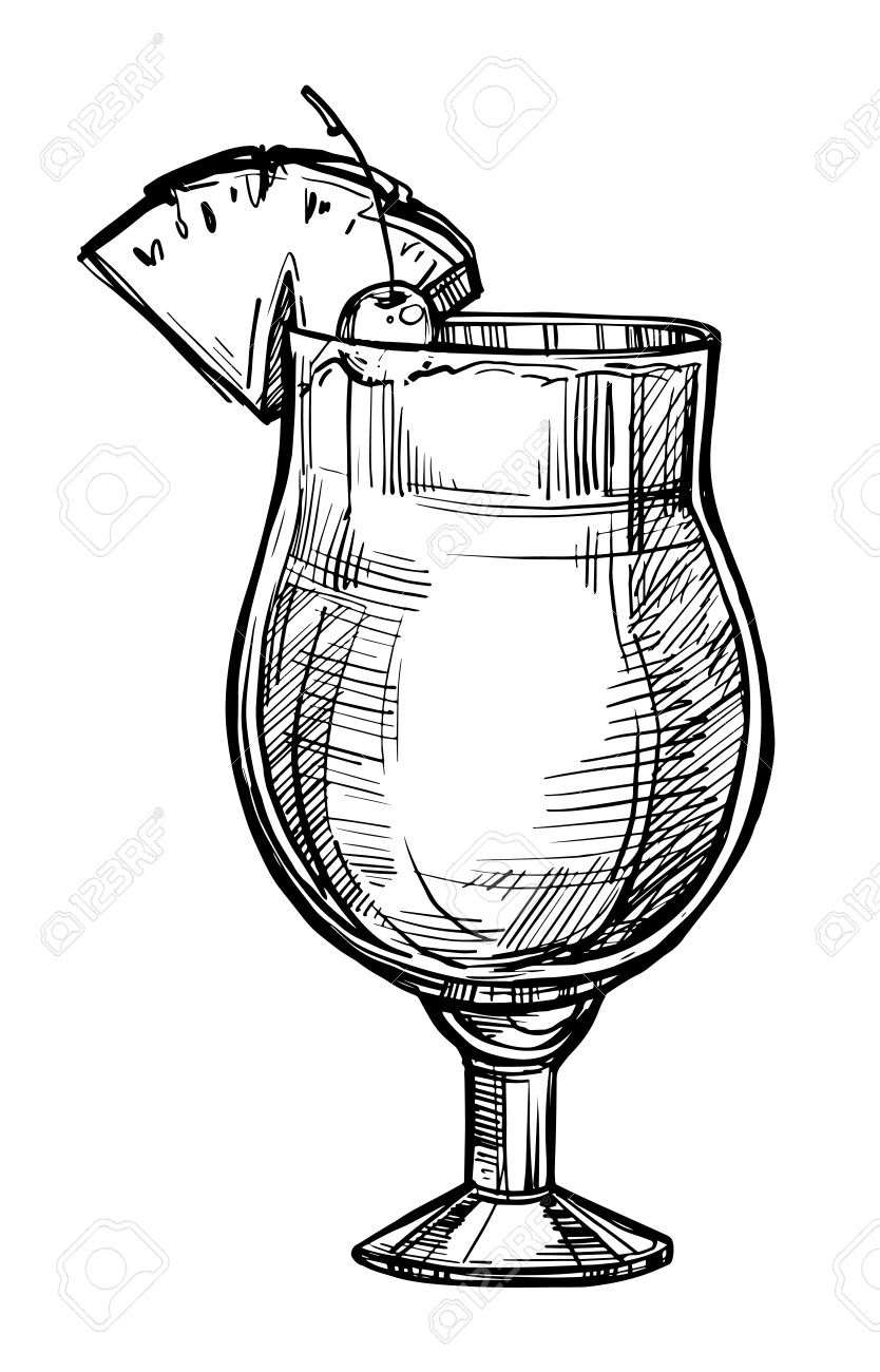 834x1300 Alcoholic Cocktail Hand Drawn Sketch Vector Illustration. Vintage