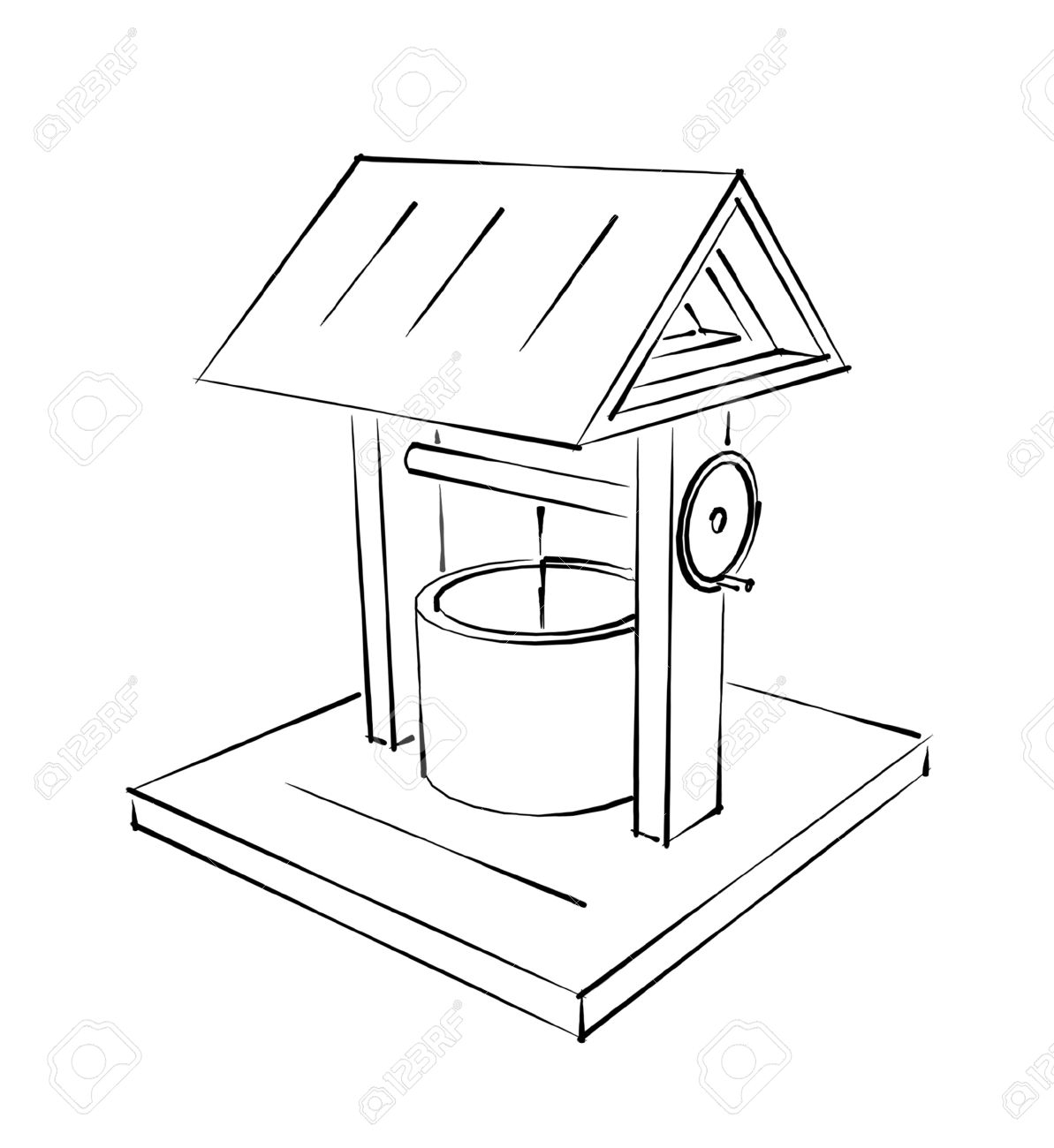 1193x1300 Drawing Of A Water Fountain Rustic Draw Well Fountain Sketch Stock