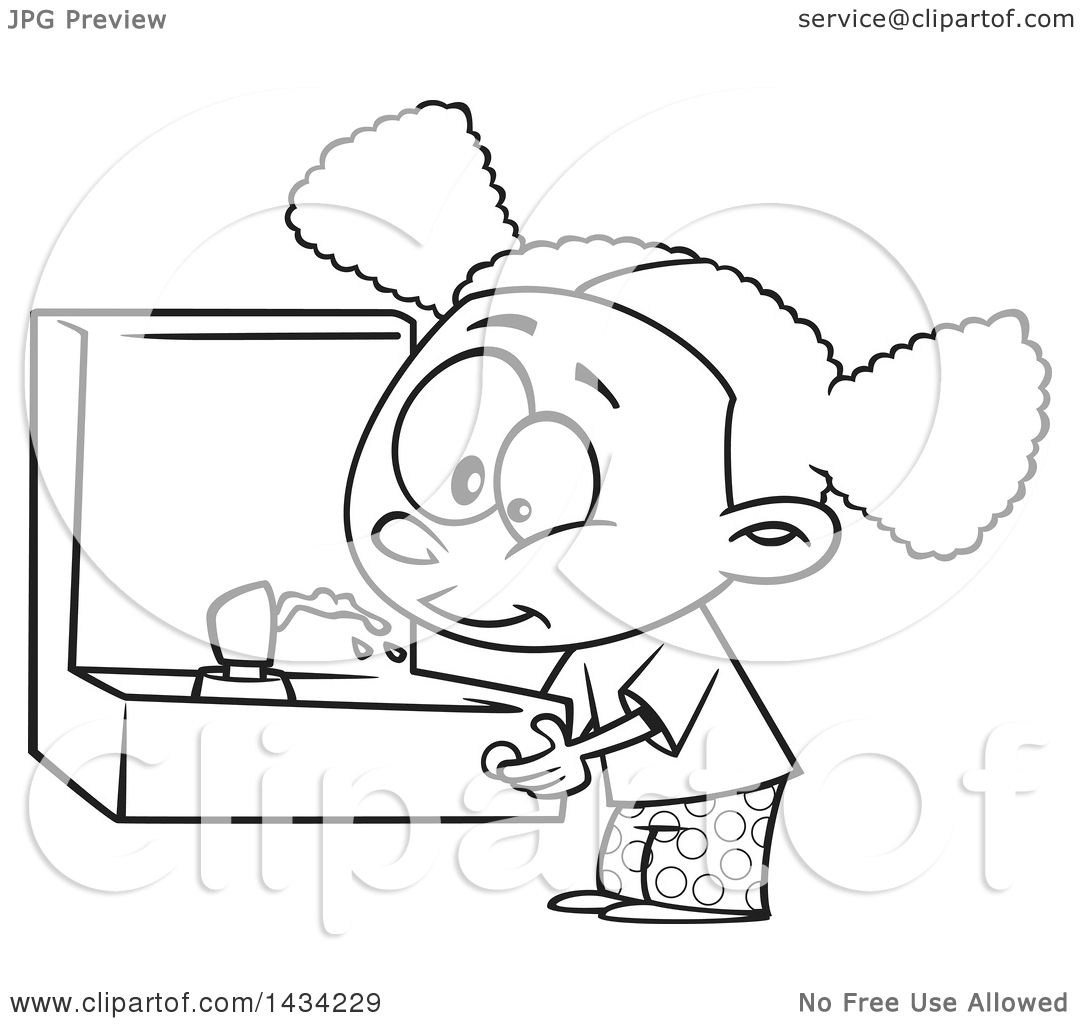 1080x1024 Clipart Of A Cartoon Lineart Black Girl Drinking From A Fountain