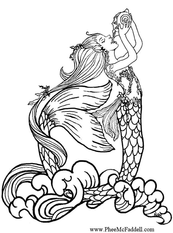 558x750 Coloring Page Mermaid Drinking Rain Water