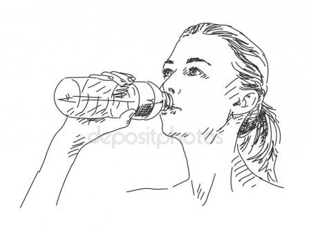 450x337 Sketch Of Woman Drinking Water Stock Vector Olgatropinina