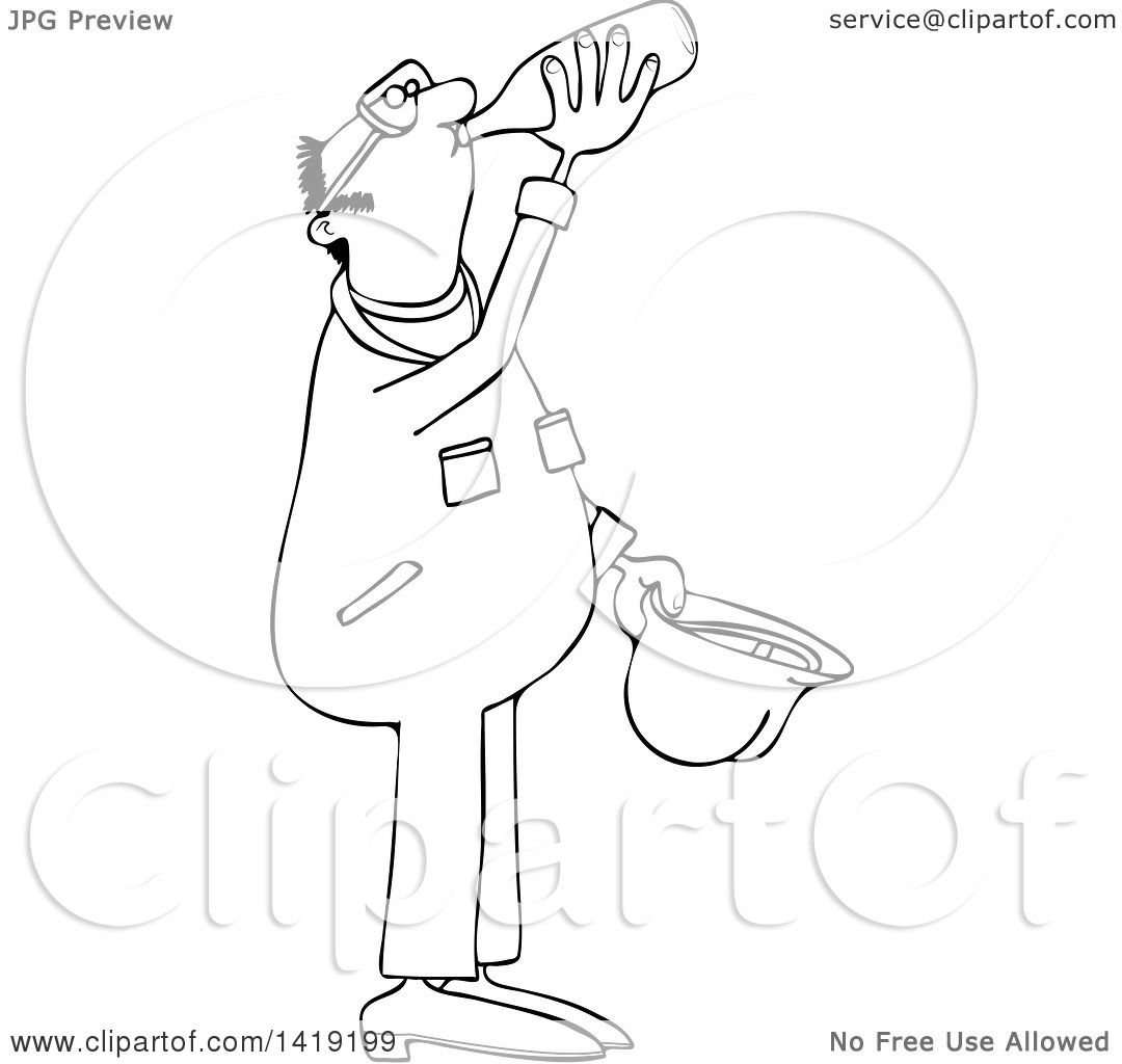 1080x1024 Clipart Of A Cartoon Black And White Lineart Thirsty Male Worker