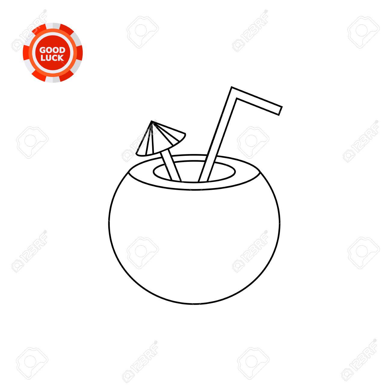 1300x1300 Illustration Of Coconut Cocktail With Straw And Umbrella. Drinking