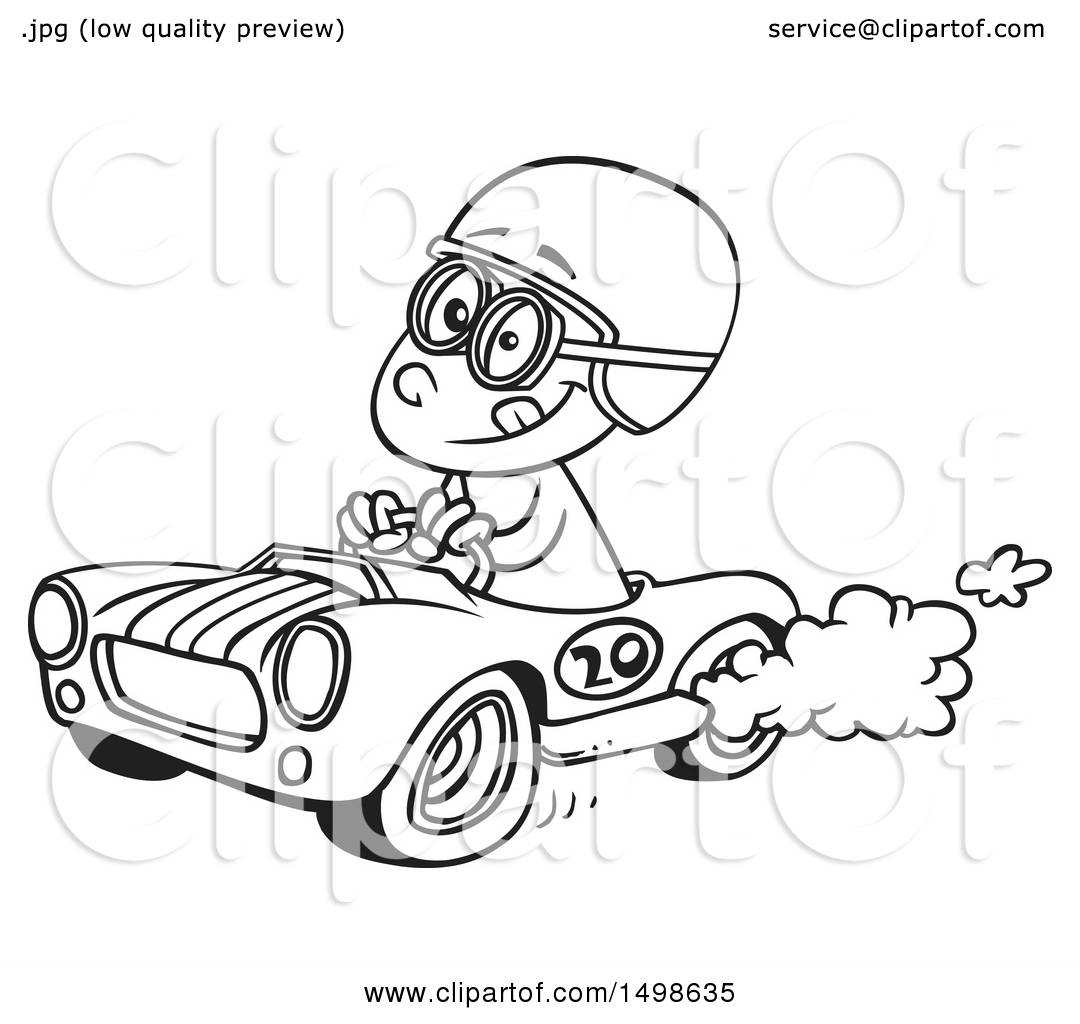 1080x1024 Clipart Of A Cartoon Black And White Race Car Driver Boy