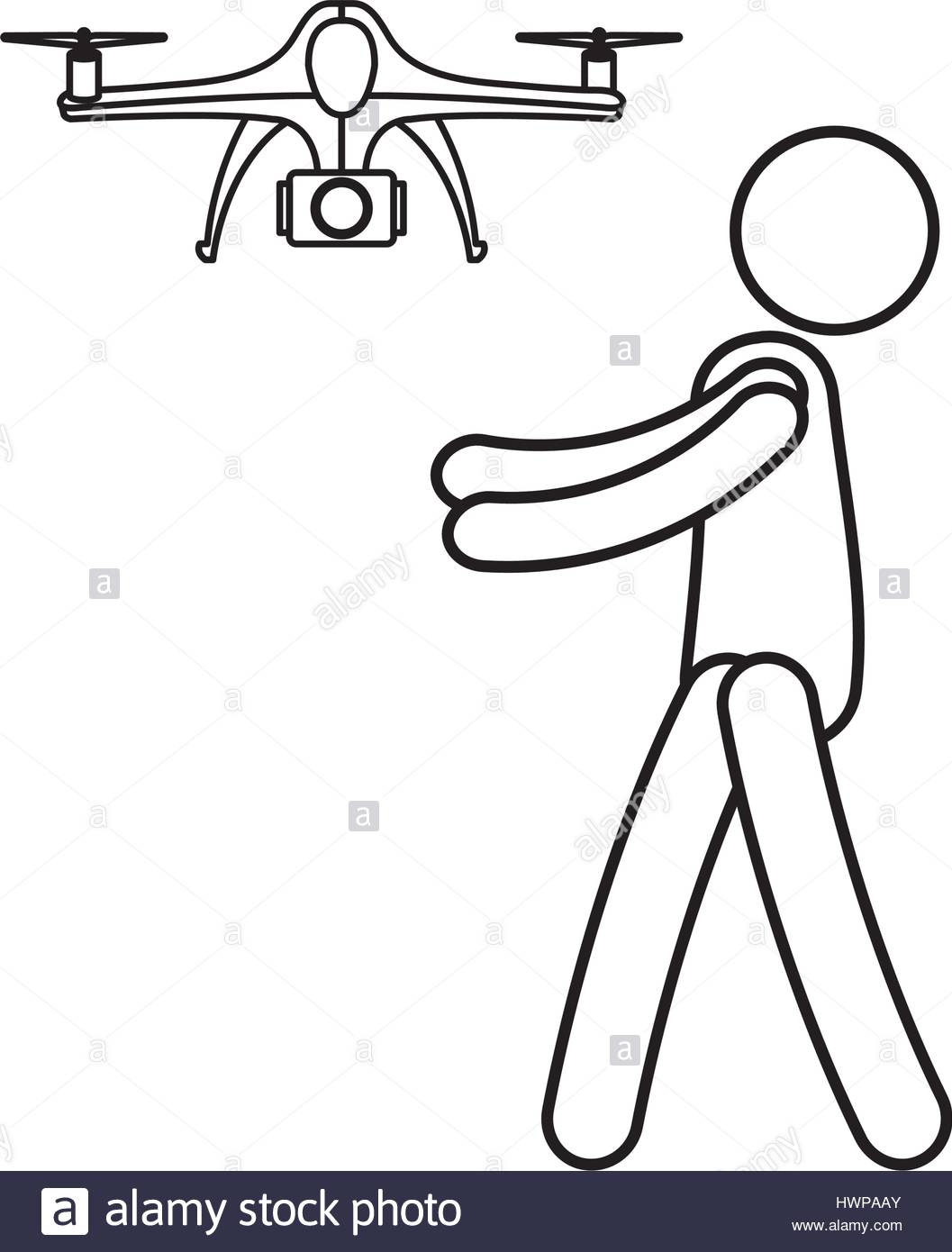 1057x1390 Person Silhouette Flying Drone Vector Illustration Design Stock