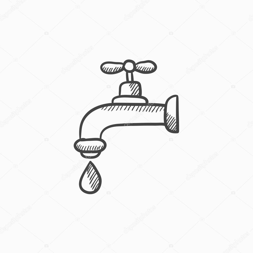 1024x1024 Dripping Tap With Drop Sketch Icon. Stock Vector Rastudio