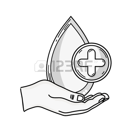 450x450 Outline Drawing Of Hand Holding Blood Drop With Cross In