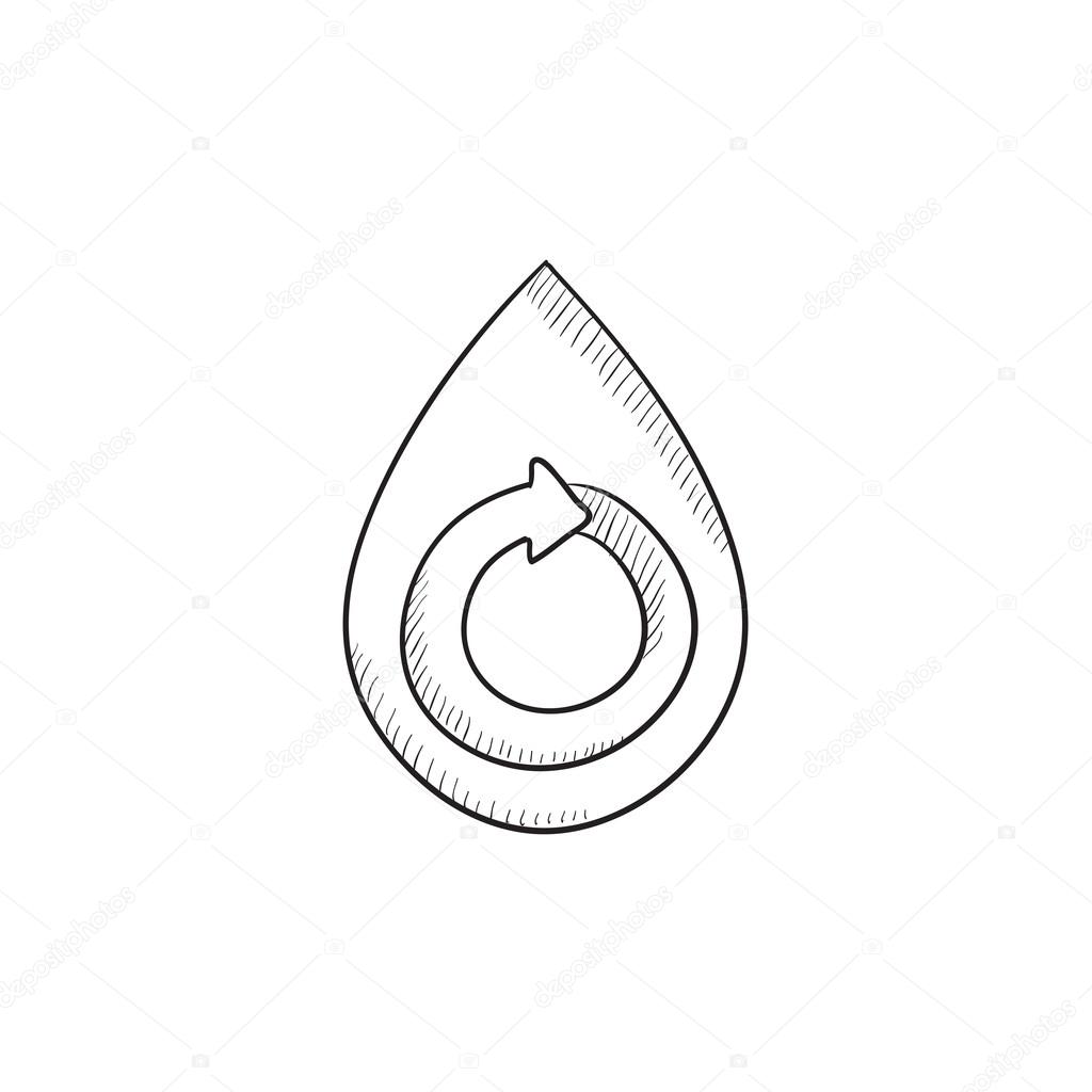 1024x1024 Water Drop With Circular Arrow Sketch Icon. Stock Vector
