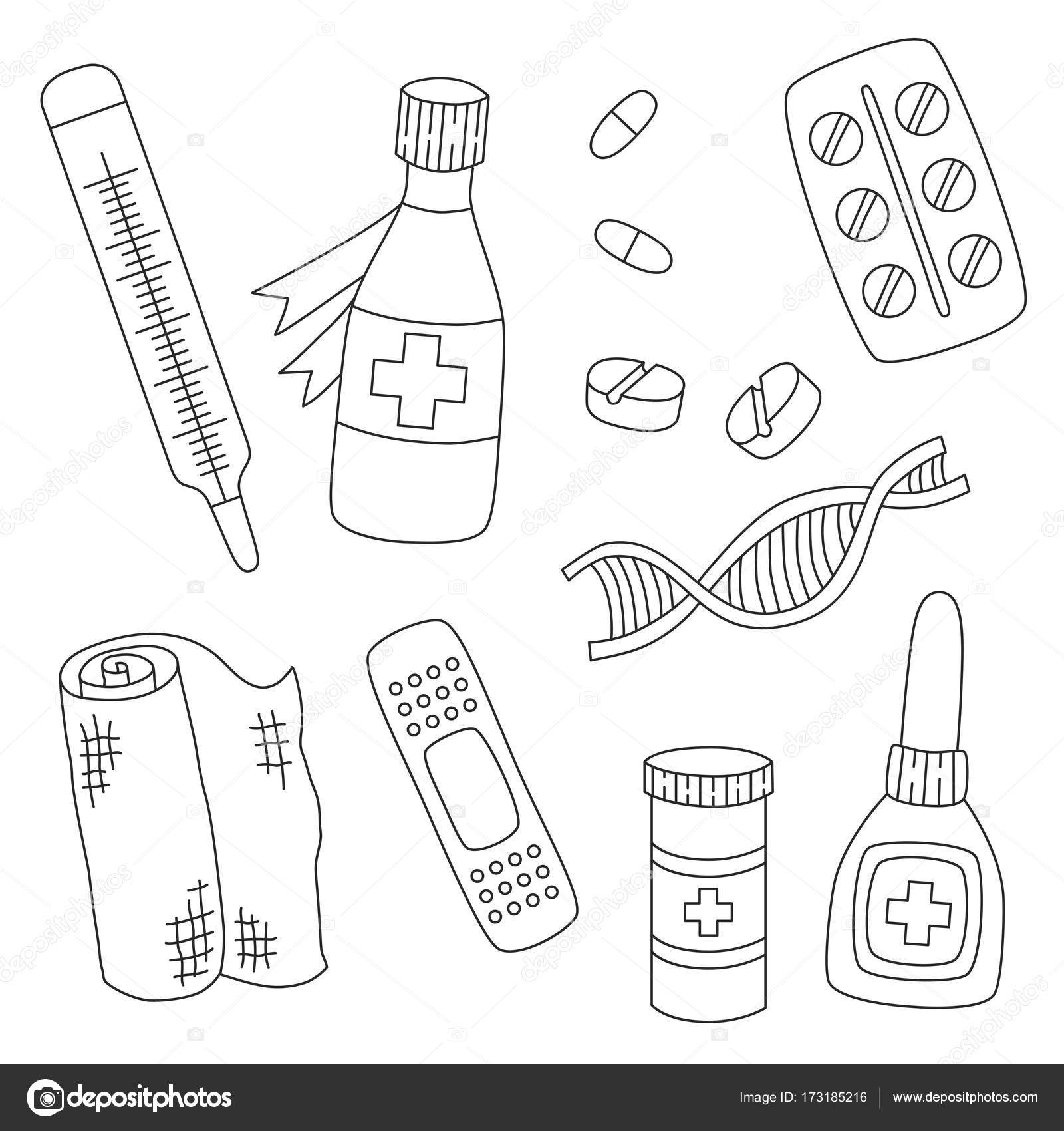 1600x1700 Medicine Drugs Pills Dna Doodle Icons Vector Set Stock Vector