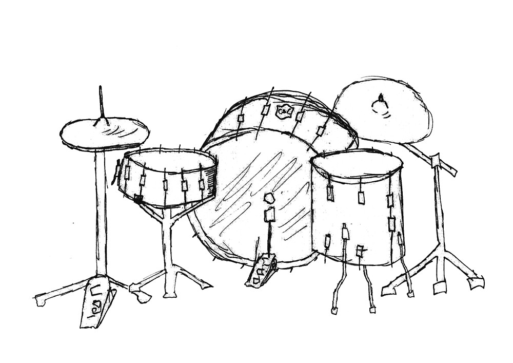 1000x707 Drum Kit Drawing By Tucker Nightly Redbubble