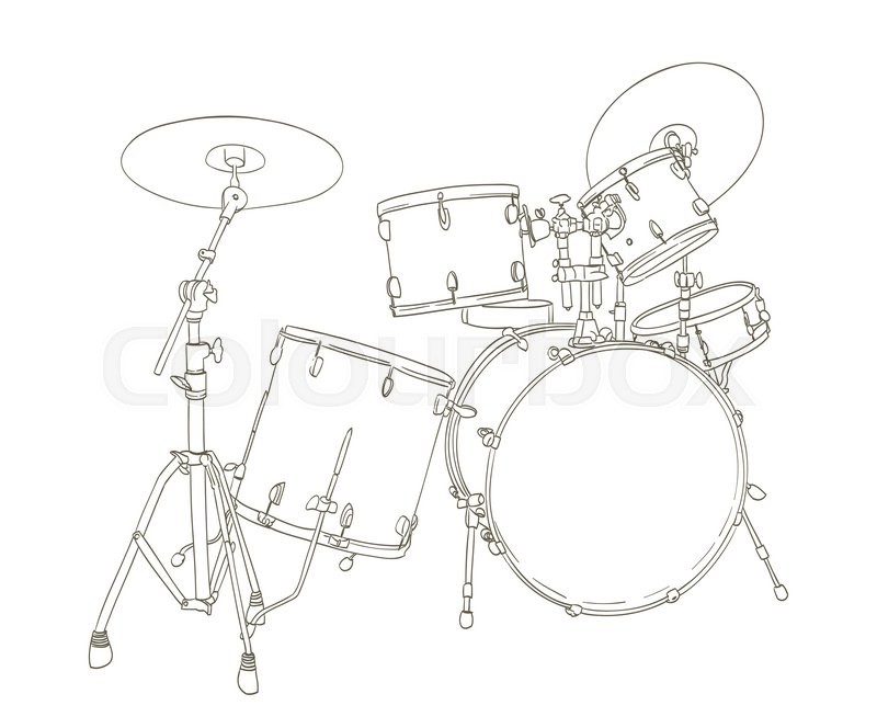 800x664 Drum Set Drawing On White. Vector Stock Vector Colourbox