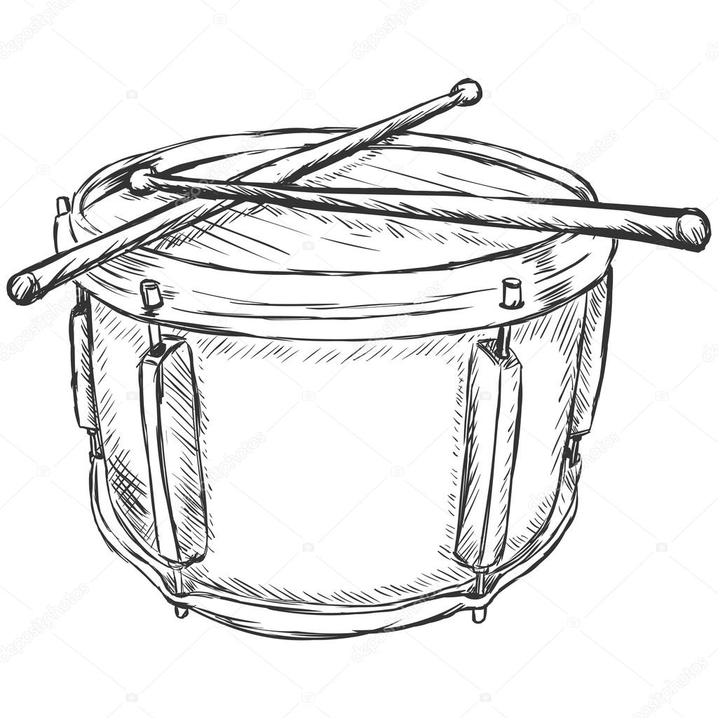 1024x1024 Vector Sketch Drum With Drumsticks Stock Vector Nikiteev