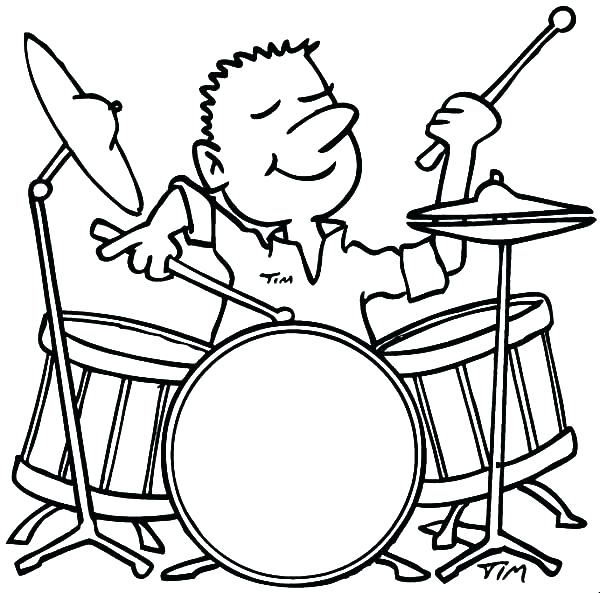 600x593 Drum Coloring Page 49 Packed With Pin Drawn Instrument Drum Set