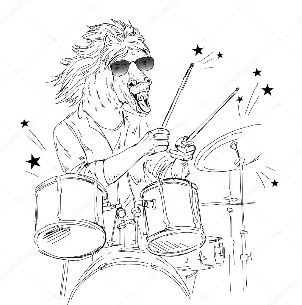 1015x1024 Hand Drawn Horse Drummer Stock Vector Olga.angelloz