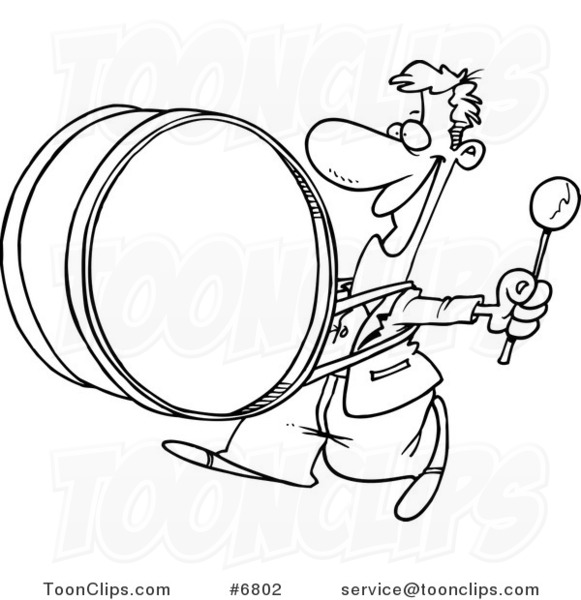 581x600 Cartoon Black And White Line Drawing Of A Happy Drummer
