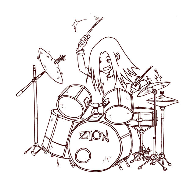 600x595 Tin The Drummer Girl Line Art By Jhovs