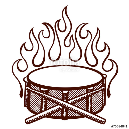 500x500 Flaming Drums, Snare Drum With Sticks Logo, Rockabilly Flames