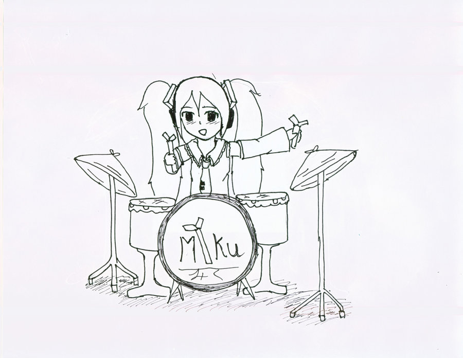 900x696 Miku Playing Drums With Leeks By Powerruffgirl