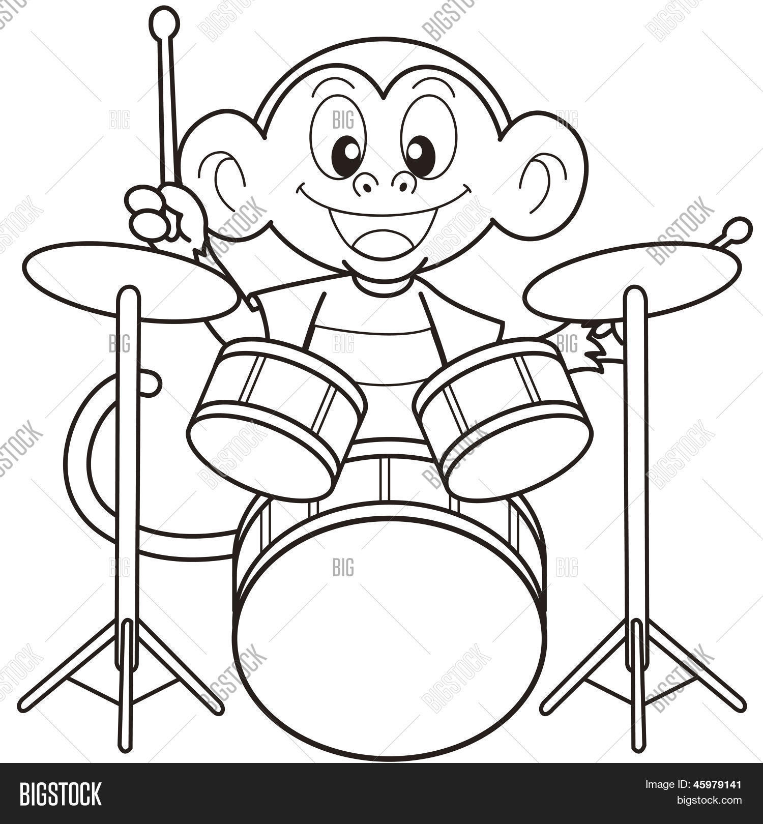 1500x1620 Cartoon Monkey Playing Drums Vector Amp Photo Bigstock