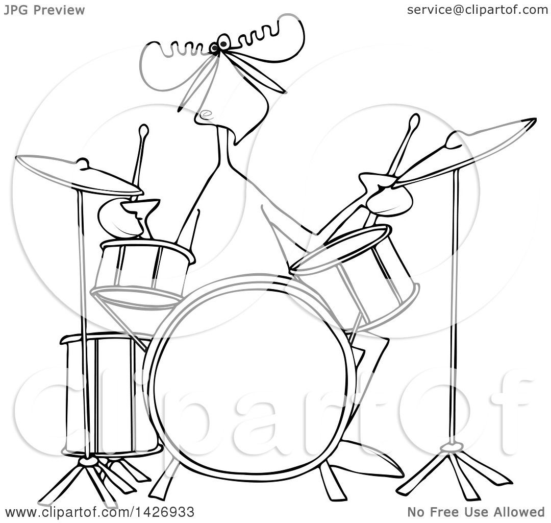 1080x1024 Clipart Of A Cartoon Black And White Lineart Musician Moose
