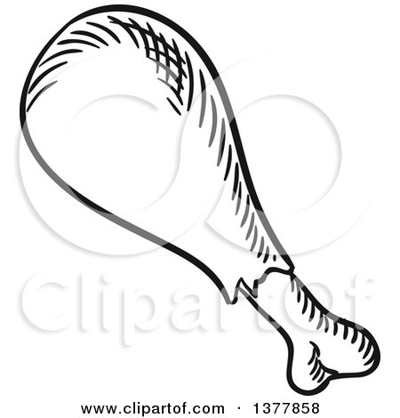 450x470 Clipart Of A Black And White Sketched Chicken Drumstick