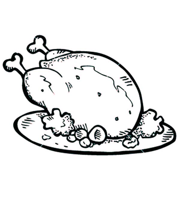 600x695 Well Cooked Roasted Chicken With Drumstick Coloring Pages