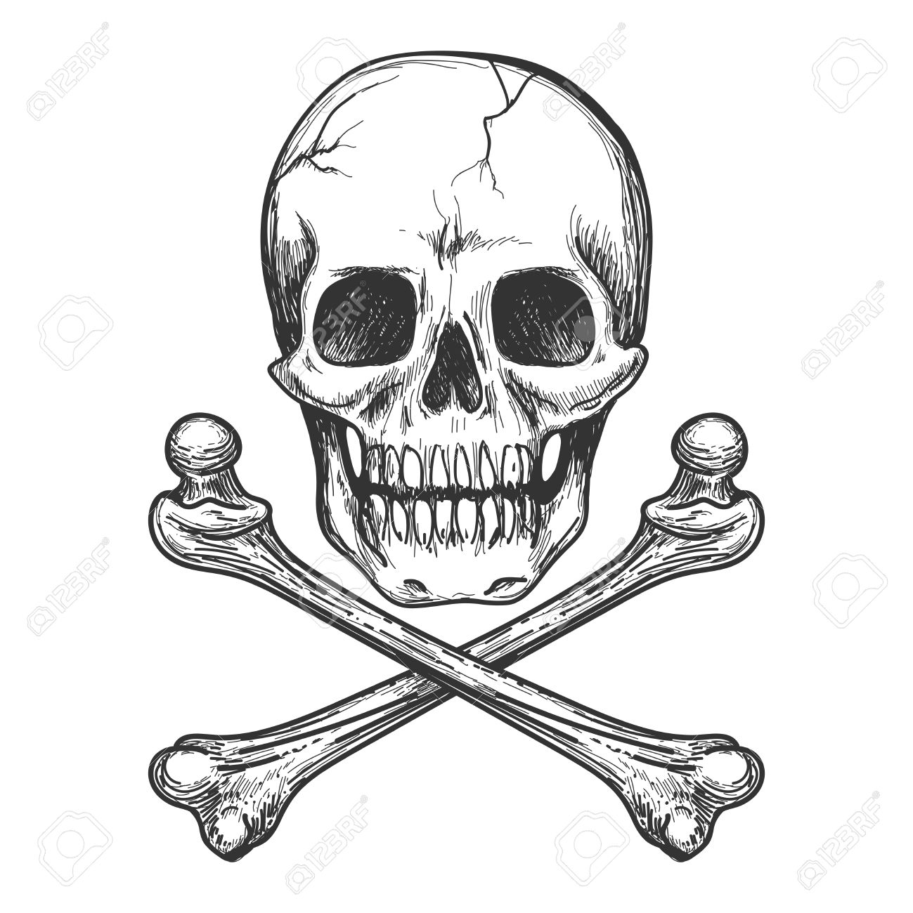 1299x1300 Skull And Crossbones For Tattoo Or Biker Jacket Vector