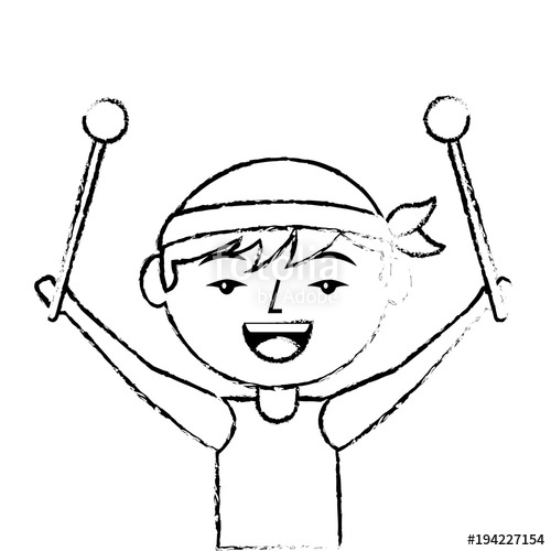500x500 Portrait Cartoon Man Chinese With Drumsticks Vector Illustration