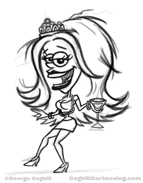 500x640 Drunk Party Girl Cartoon Character Sketch