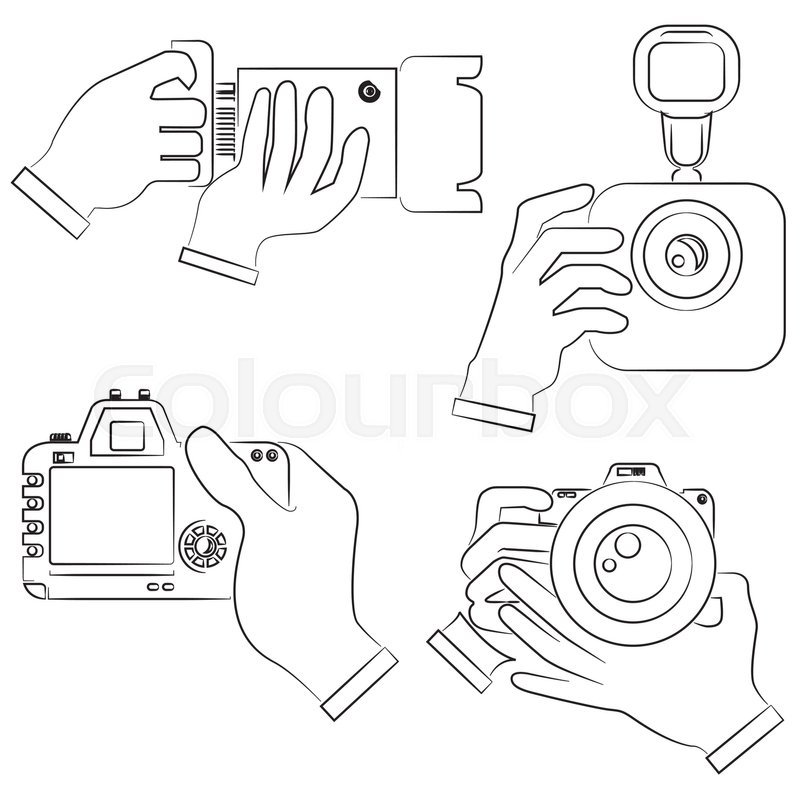 800x800 Sketch Hand Holding Camera Set Stock Vector Colourbox