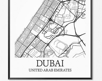 340x270 Dubai Map Print Dubai Poster Dubai Wall Art Dubai City Map