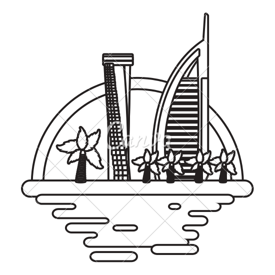 550x550 Dubai Cityscape Cartoon
