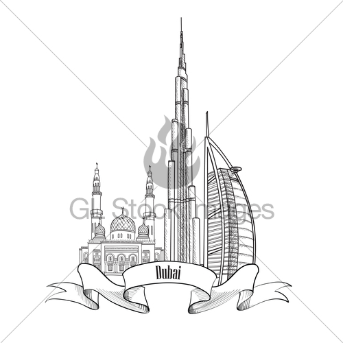500x500 Travel Uae Symbol. Dubai City Label. Gl Stock Images