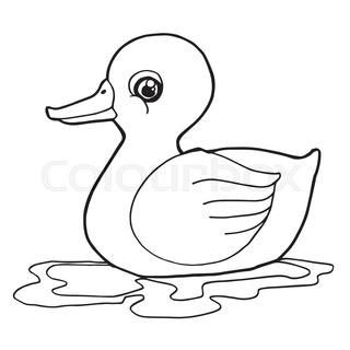 320x320 Coloring Pages. Kind Duck And Little Cute Duckling Swim On