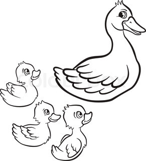 291x320 Coloring Pages. Kind Duck And Little Cute Duckling Swim On