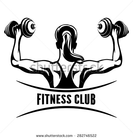 450x470 Fitness Club Logo Or Emblem With Training Muscled Woman. Woman