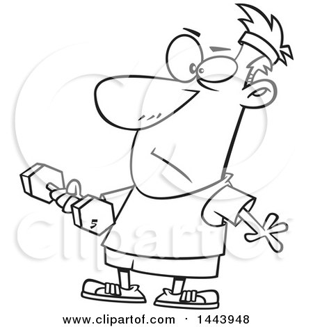 450x470 Clipart Of A Cartoon Black And White Lineart Man Working Out