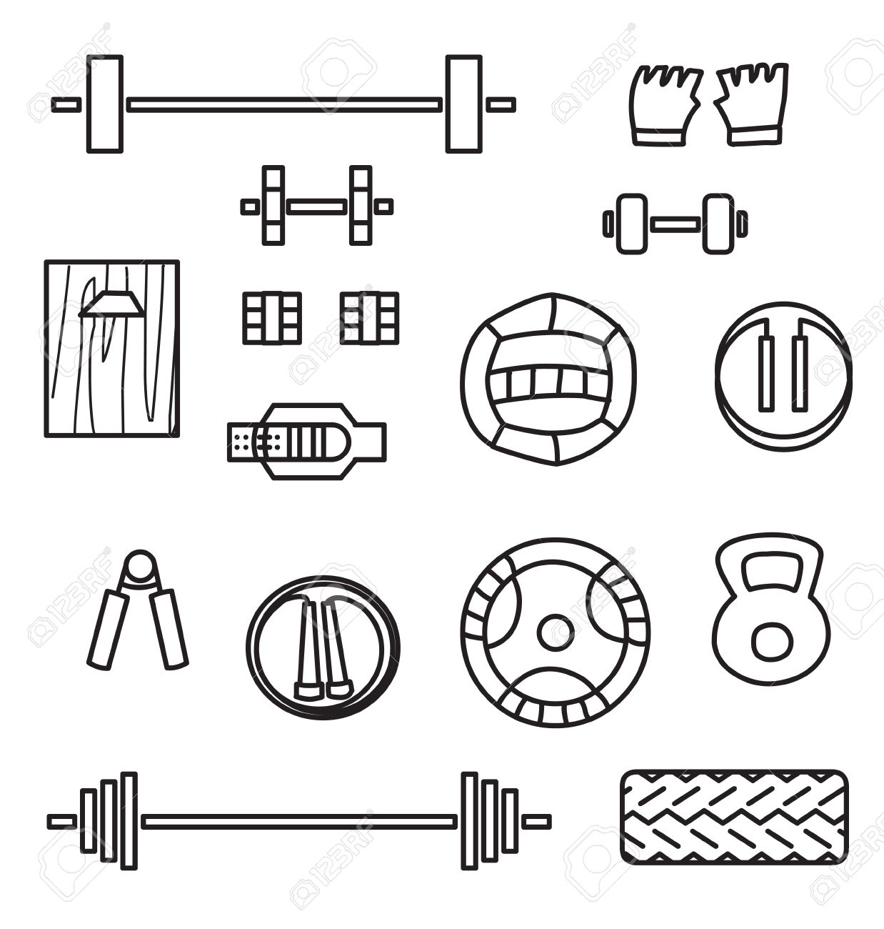 1238x1300 Set Of Crossfit Gym Equipment Line Icons Of Dumbbell, Gymnastics