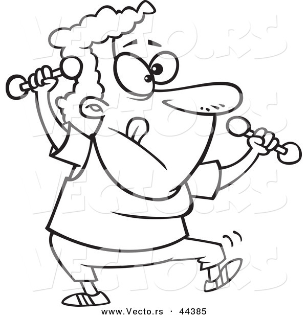 600x620 Vector Of A Determined Cartoon Granny Doing Zumba With Dumbbells