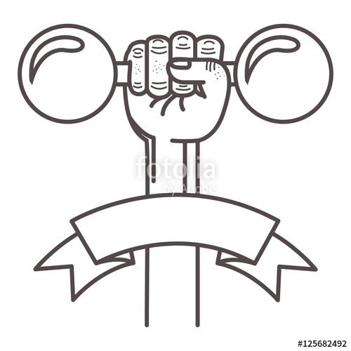 500x500 Hand Holding A Dumbbells Gym Equipment With Ribbon Icon Over White