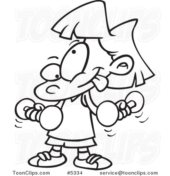 581x600 Cartoon Black And White Line Drawing Of A Little Girl Lifting