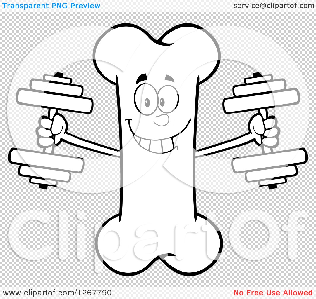 1080x1024 Clipart Of A Black And White Happy Cartoon Bone Character Working