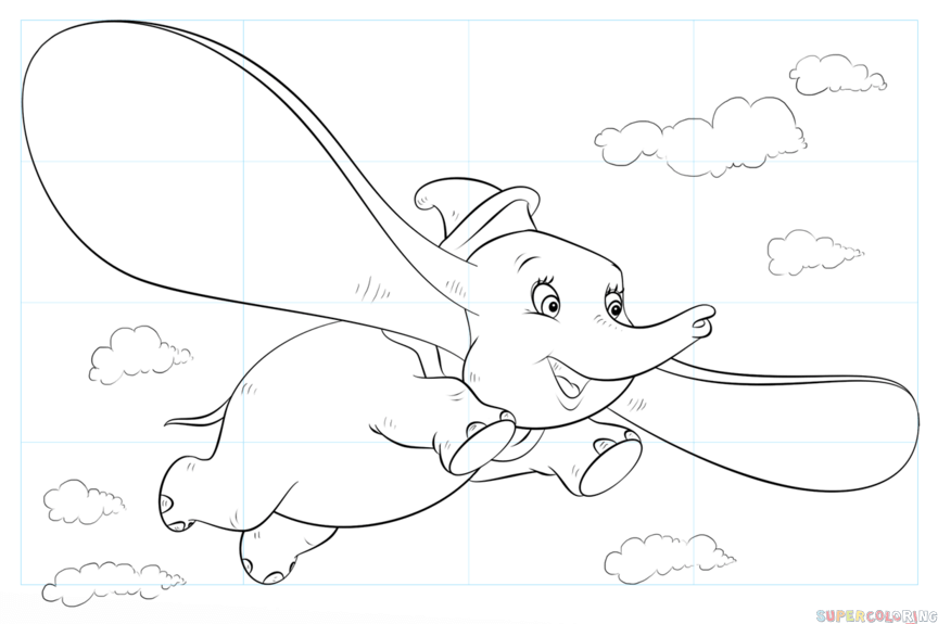 864x575 How To Draw Dumbo Flying Step By Step Drawing Tutorials