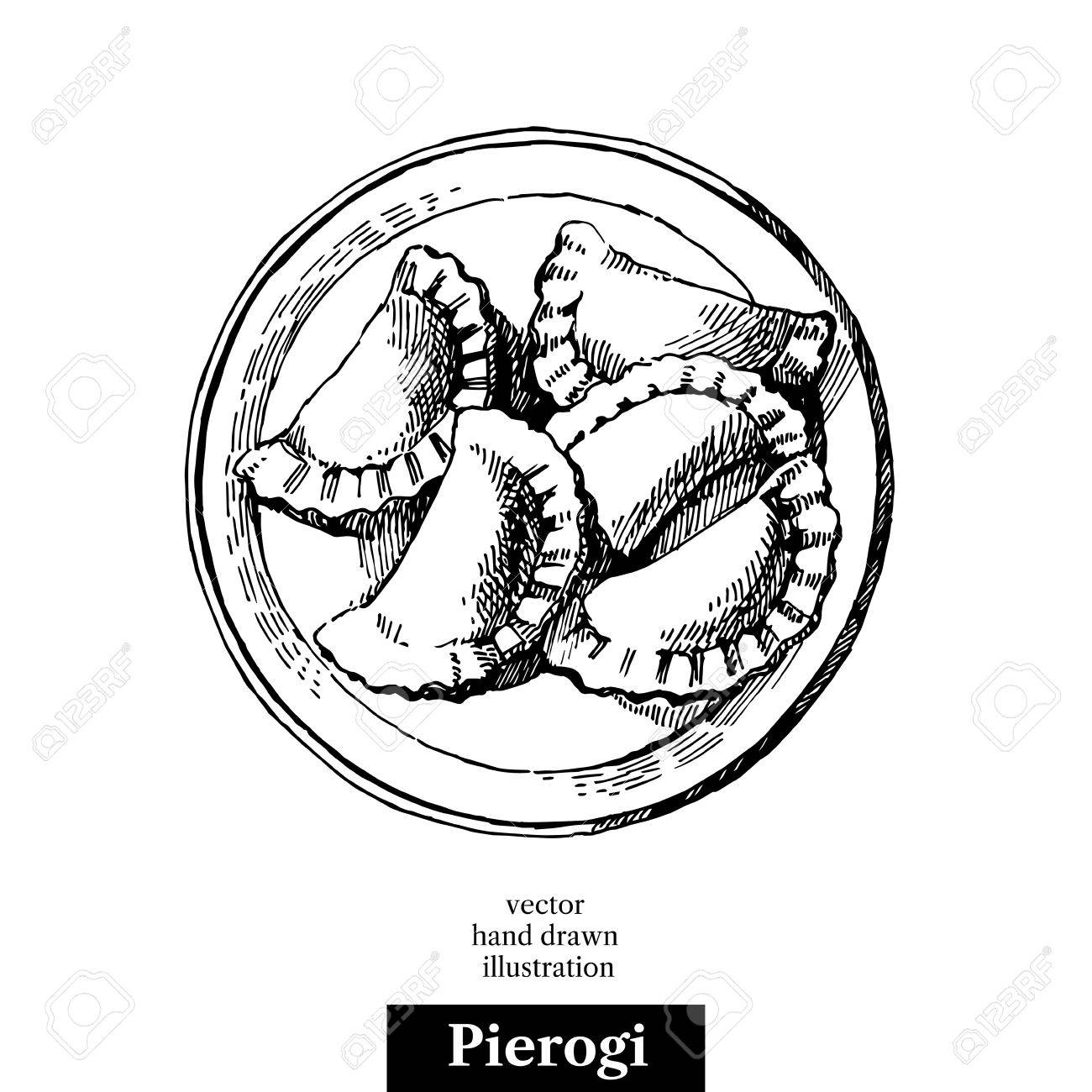 1300x1300 Hand Drawn Sketch Homemade Pierogi Dumplings. Royalty Free