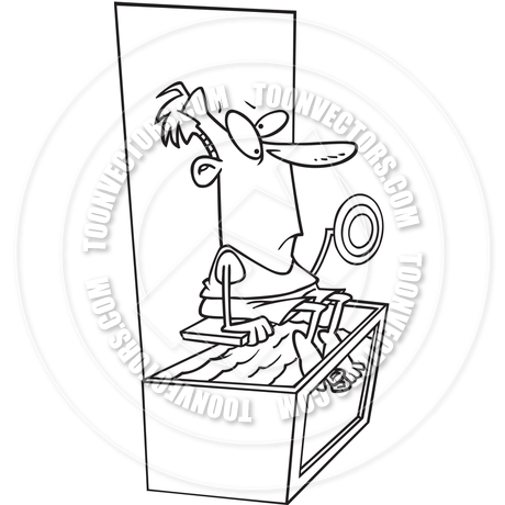 460x460 Cartoon Dunk Tank (Black And White Line Art) By Ron Leishman