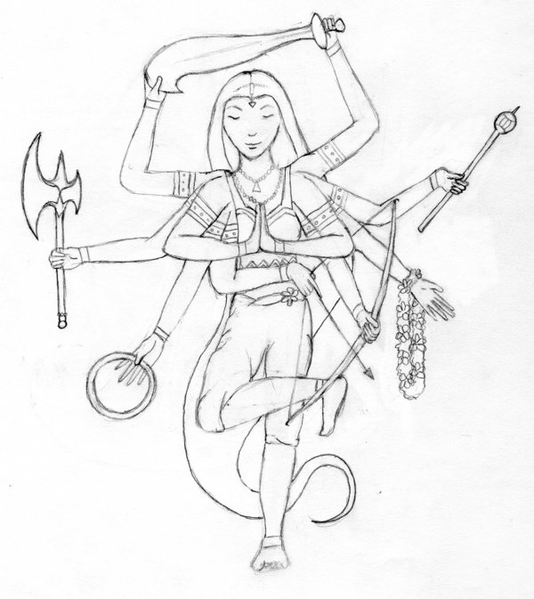 600x673 Durga Sketch By Squeakers Chibi