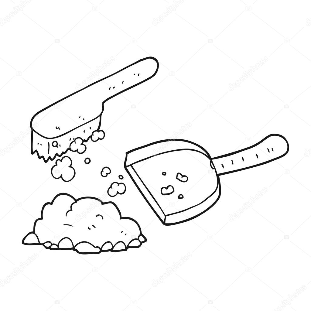 1024x1024 Black And White Cartoon Dust Pan And Brush Stock Vector