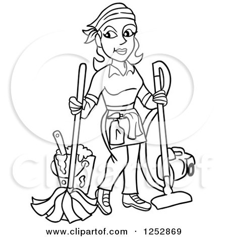 450x470 Clipart Of A Cartoon Black Housewife Relaxing On A Dustpan
